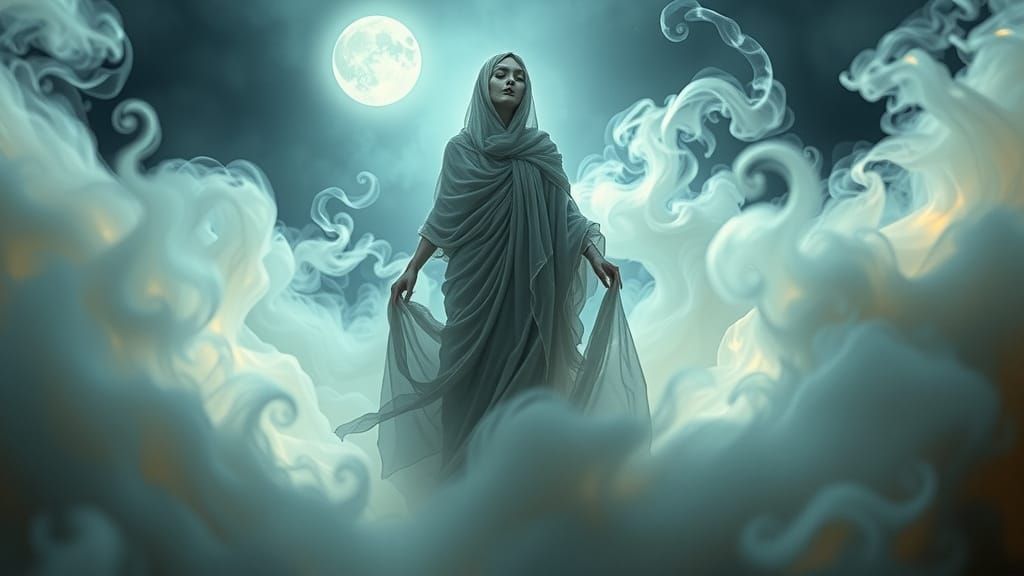 Ethereal Wraith Emerges from Dreamlike Mists in Art Nouveau ...