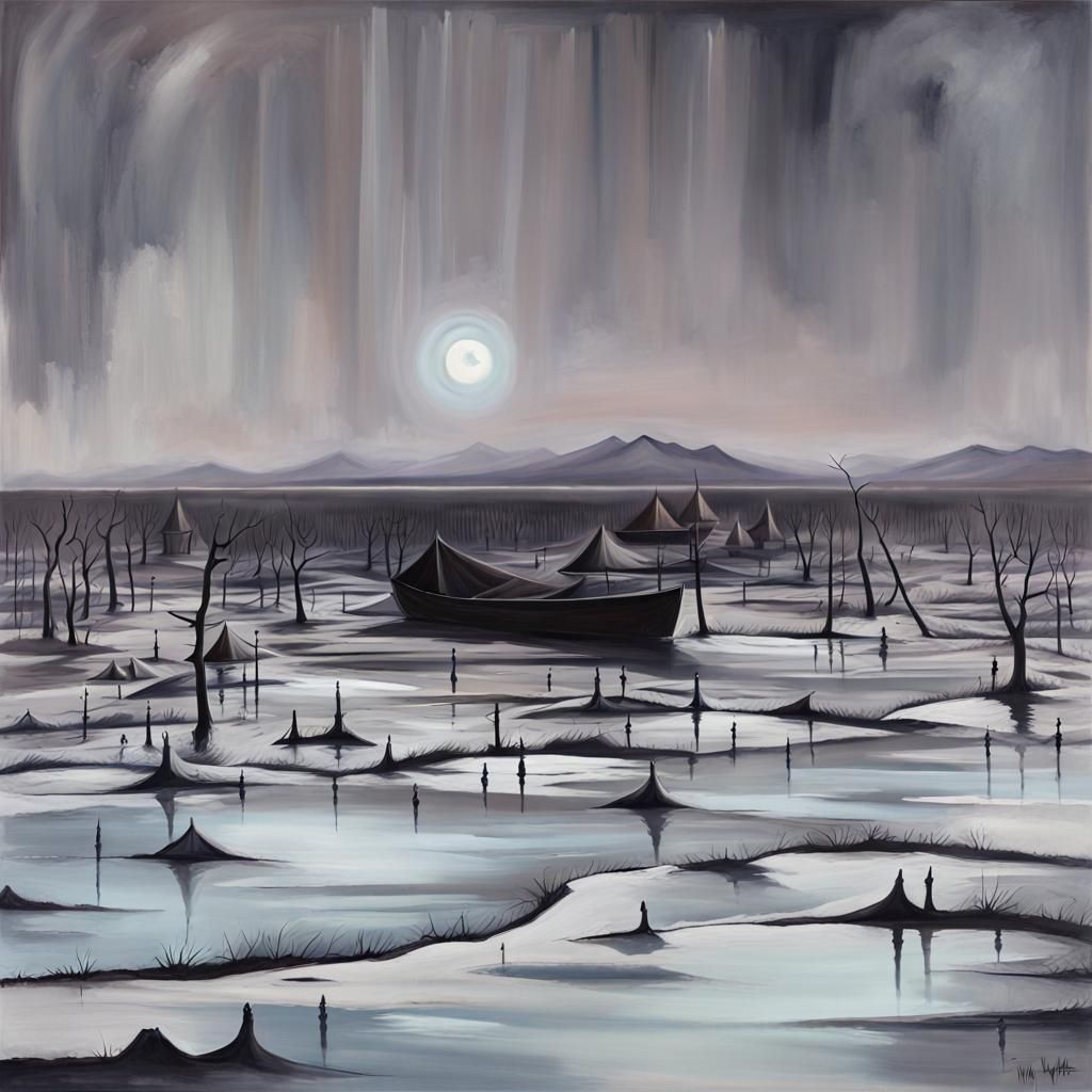 Twilight Lake: A Visionary Horror Painting