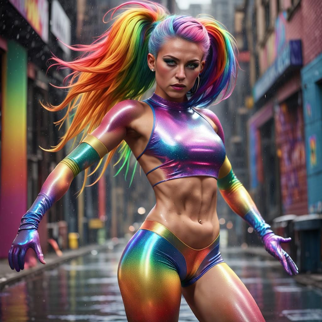 Rainbow Glitter Woman in Graffiti Art Style