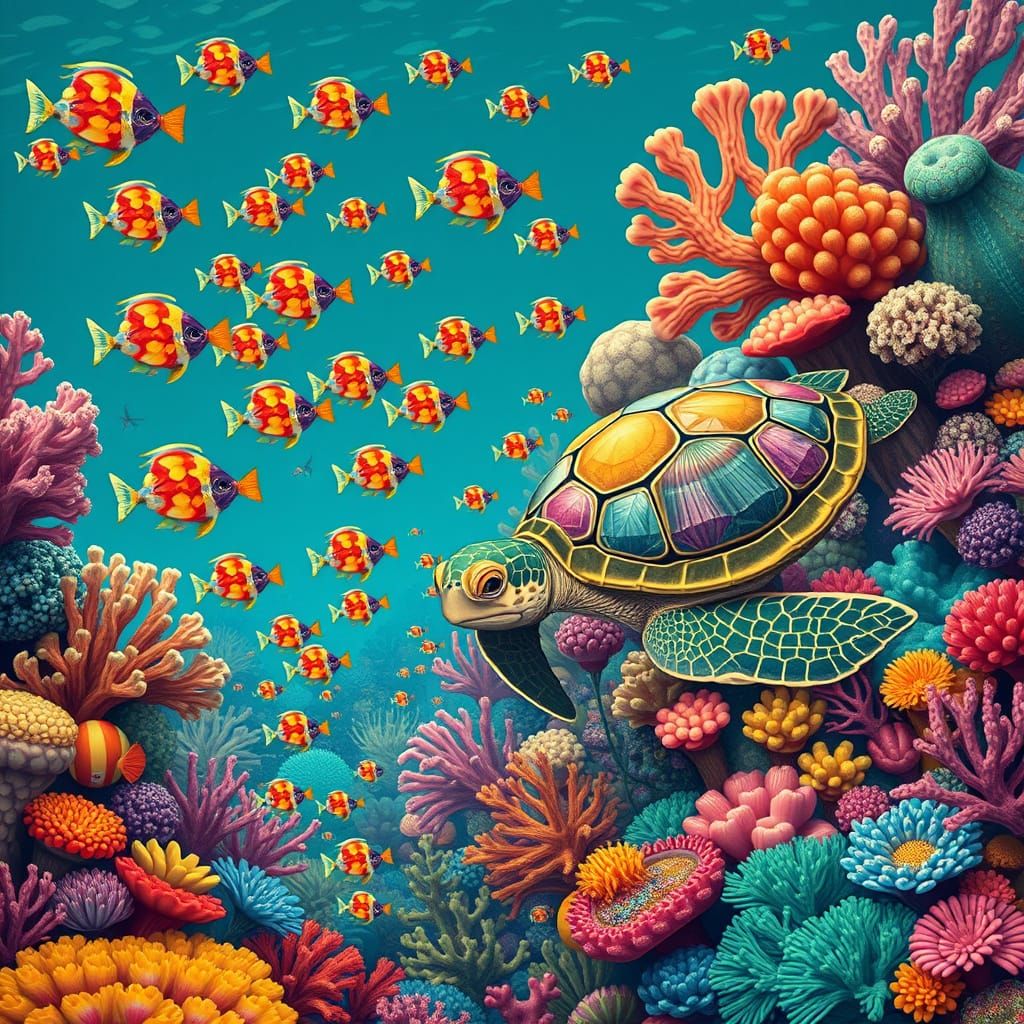 Vibrant Coral Reef in Surreal Art-Deco Style
