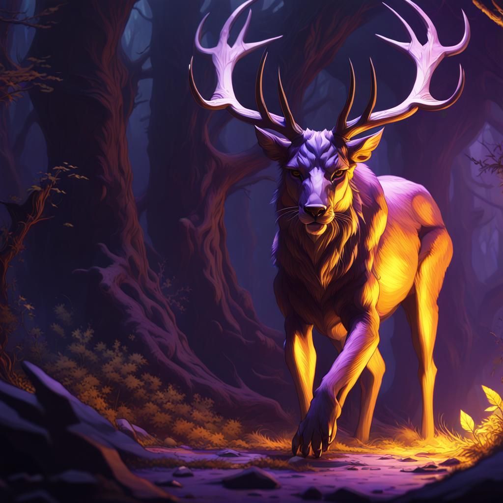 Deer Panther Sabertooth Hybrid in Dark Fantasy Style