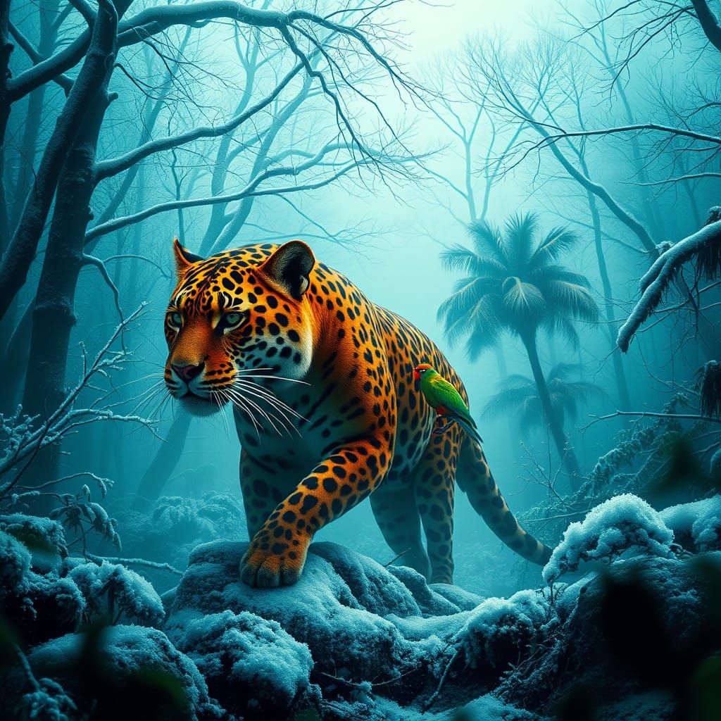 Majestic Jaguar in Eerie Winter Jungle