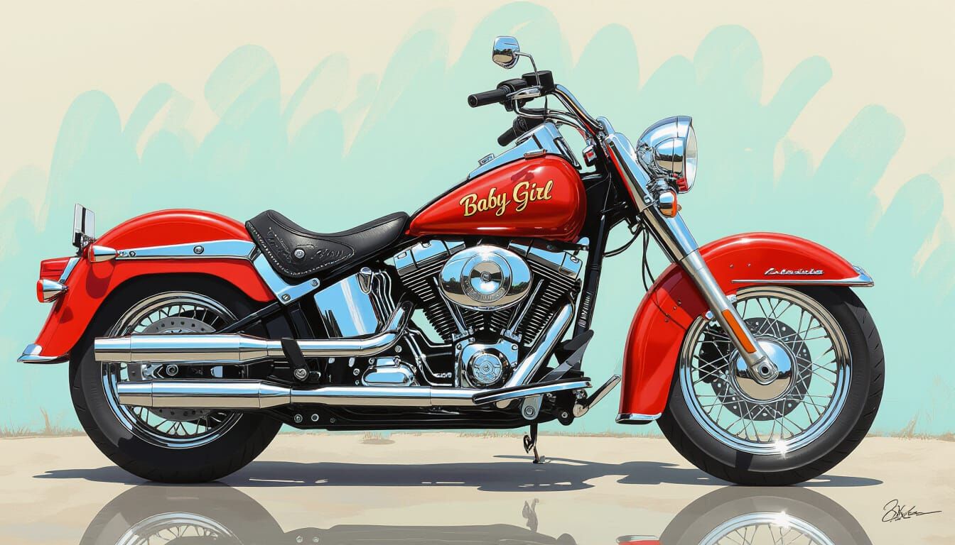 Bright Red Motorcycle with Airbrushed Design