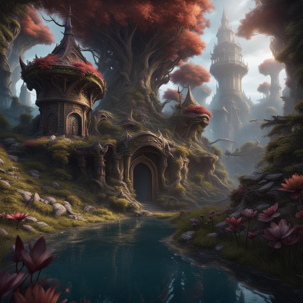 Detailed Fairy Matte Painting in Deep Color