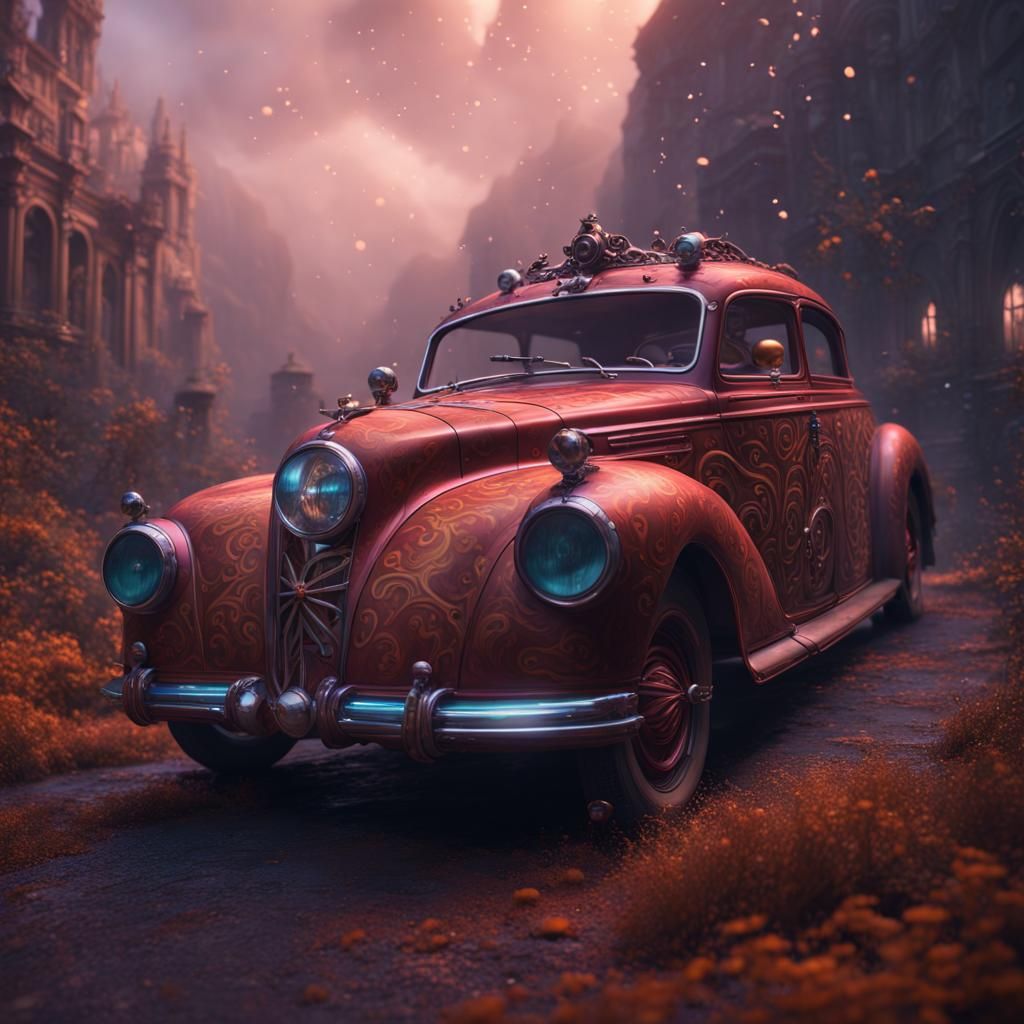 Fantastical Magic Car in Detailed Matte Painting