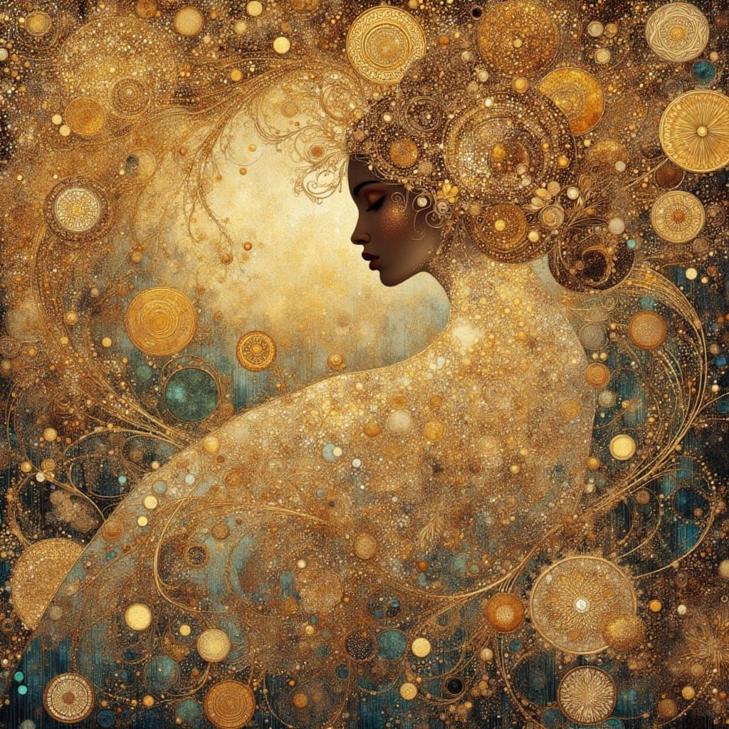 Nature Goddess in Klimt-Inspired Art Nouveau Style