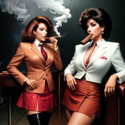 1980s Style Female Lawyers Smoking Cigars