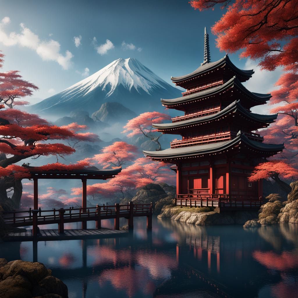 Detailed Matte Painting of Japan in Fantasy Style