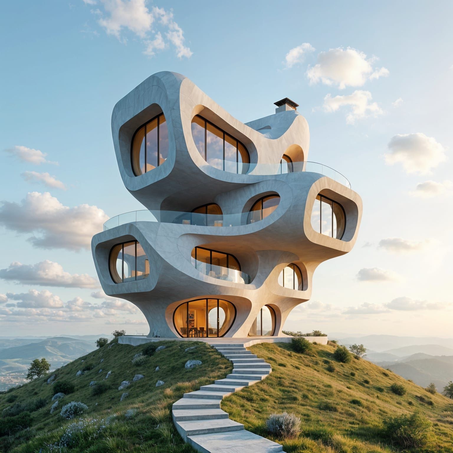 Surreal Twisted House with Impossible Architecture