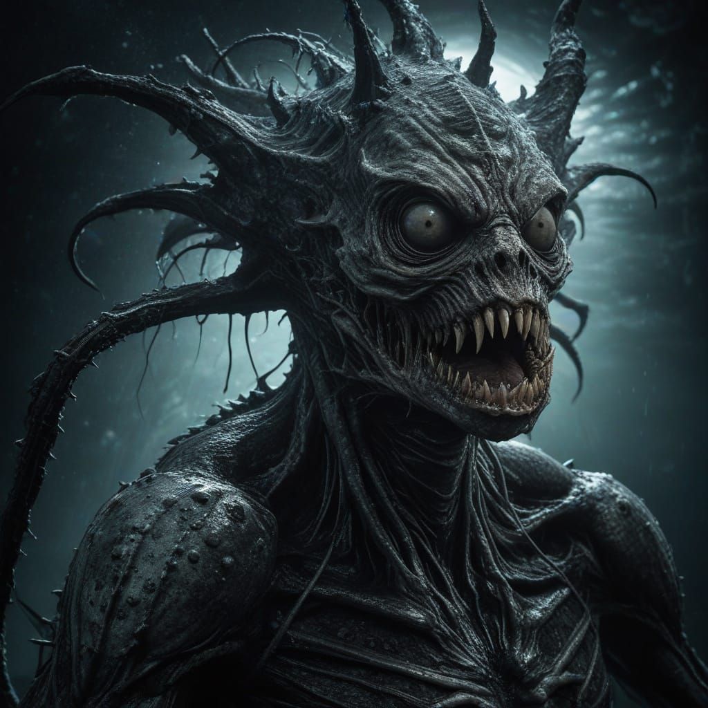 Gothic Sea Monster in Dark Ocean Depths