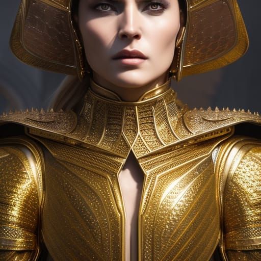 Golden Armored Knight Portrait in Hyperdetailed Style