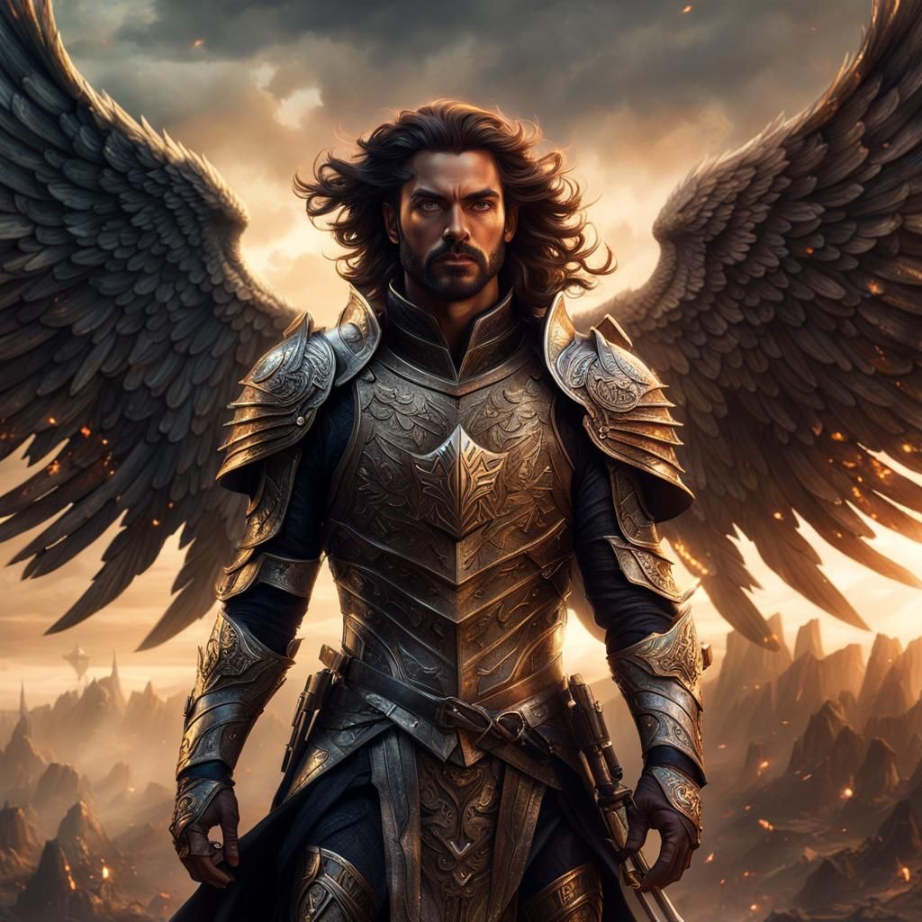 Winged Prince in Intricate Armor: Epic Fantasy Art