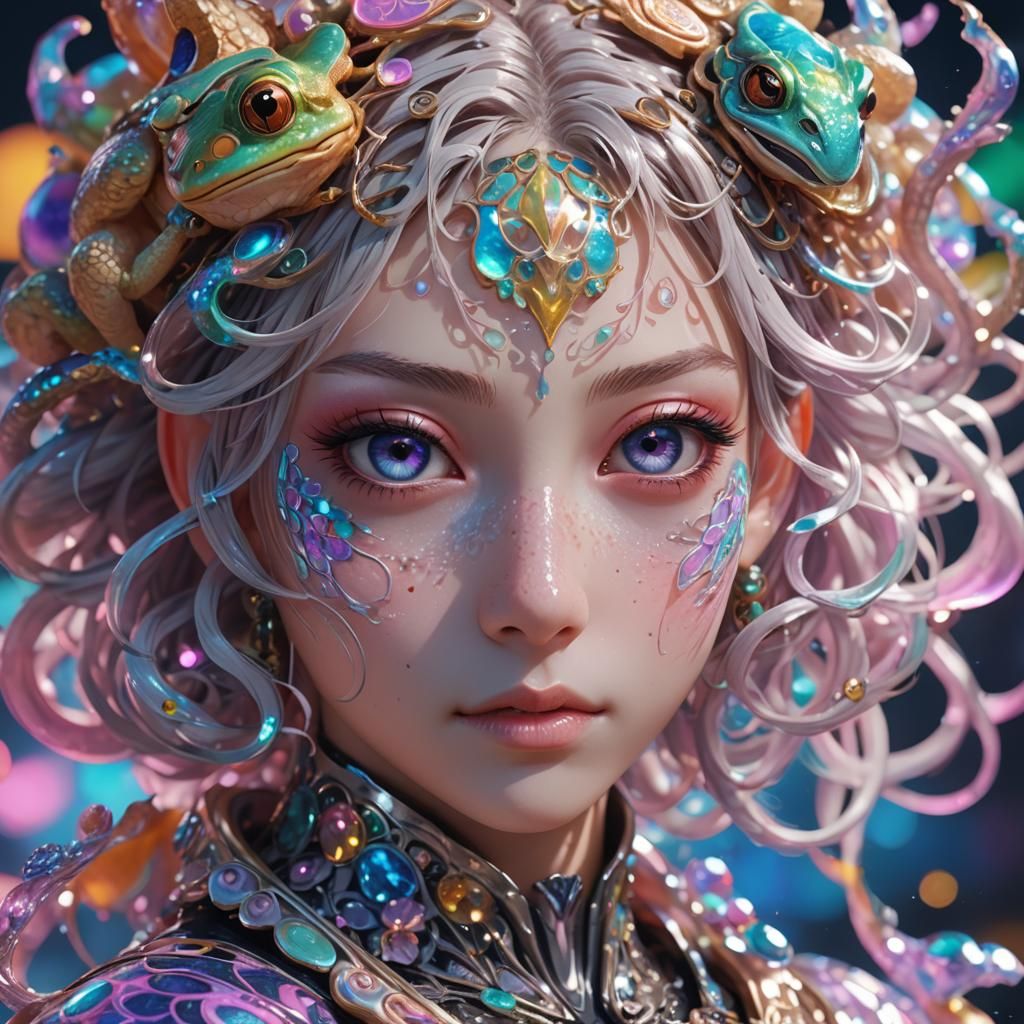 Iridescent Toad People Portrait in Anime 3D
