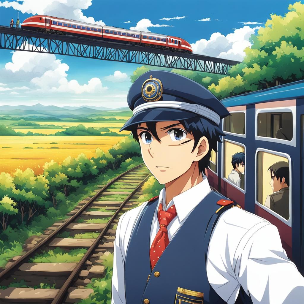 Anime Train Journey in Ghibli Style