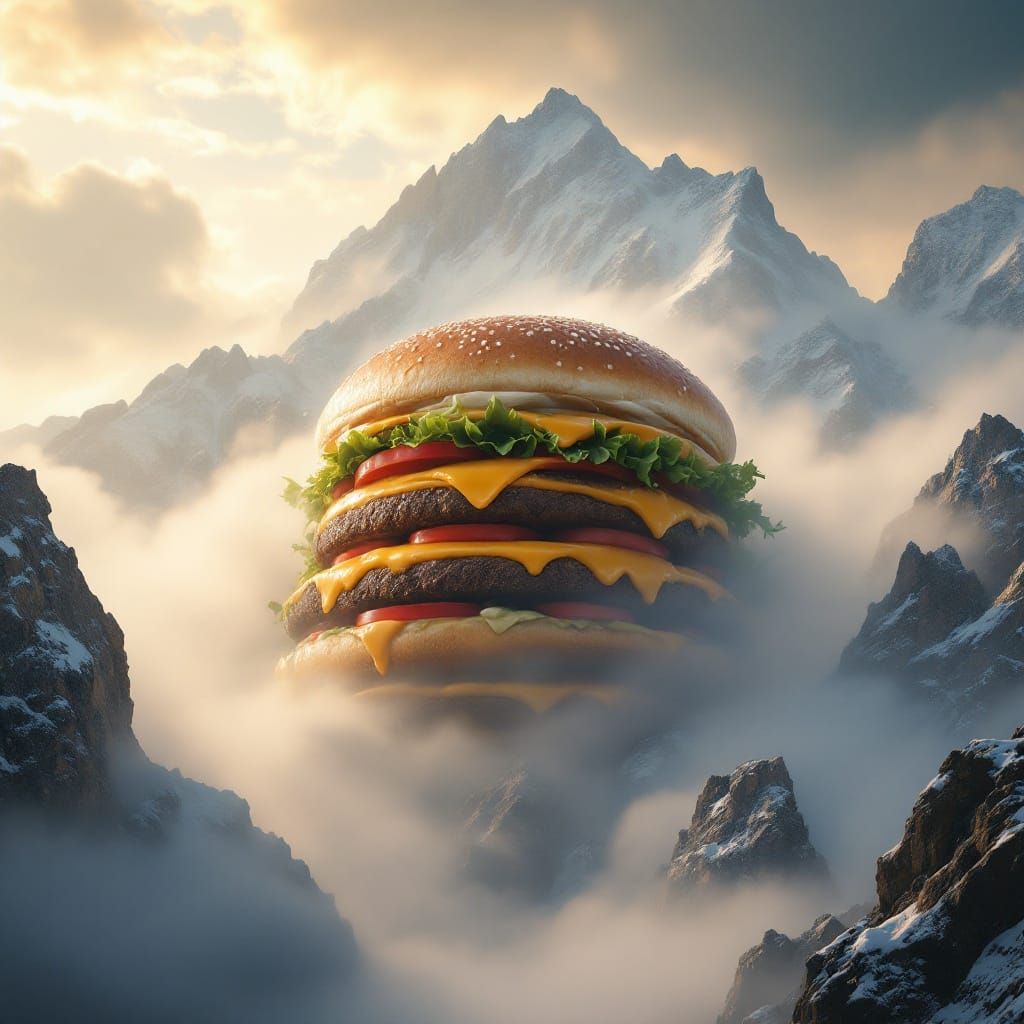 Gargantuan Burger Summit: A Hyper-Realistic Foodscape