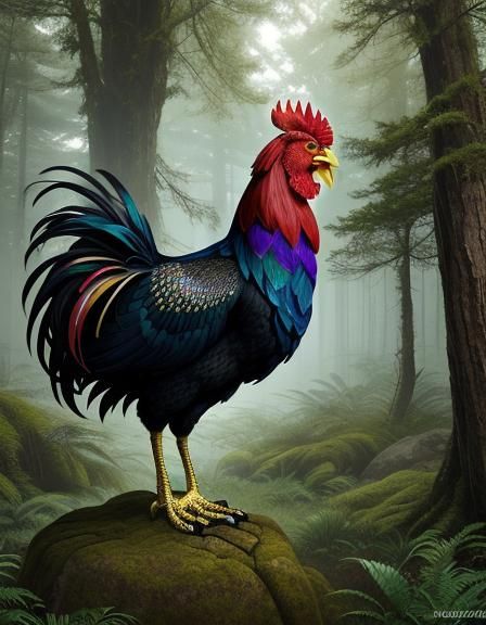 Golden Rooster Commands Enchanted Forest