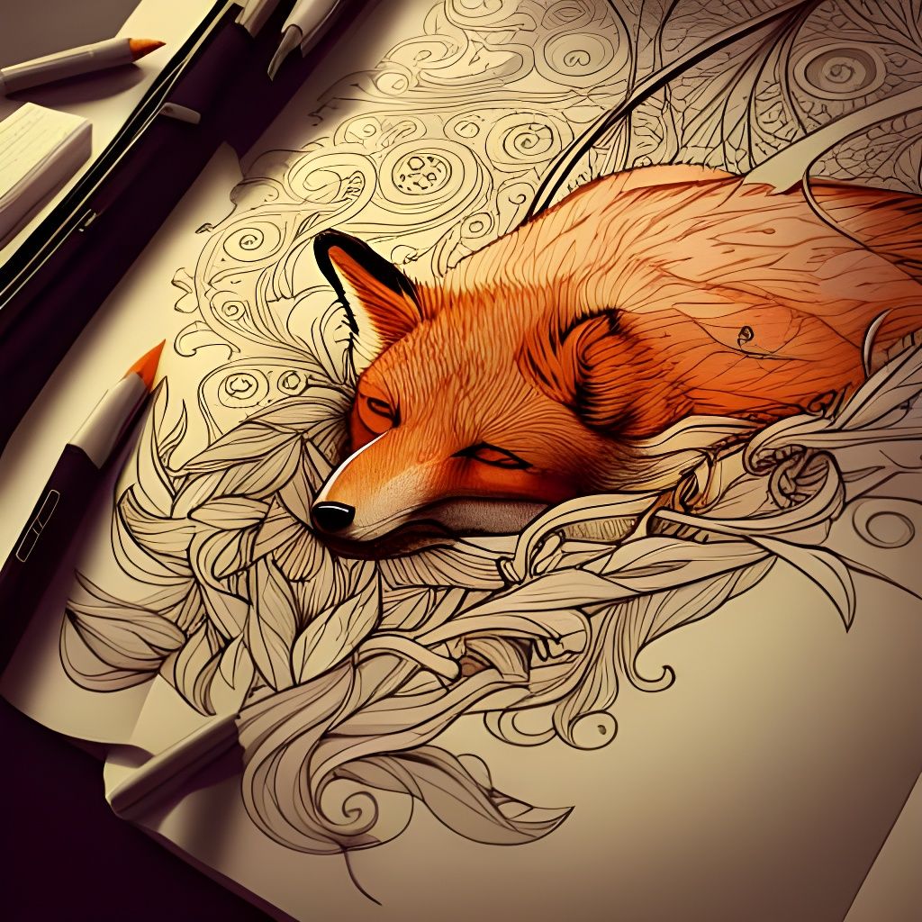 Intricate Outline of Sleeping Fox