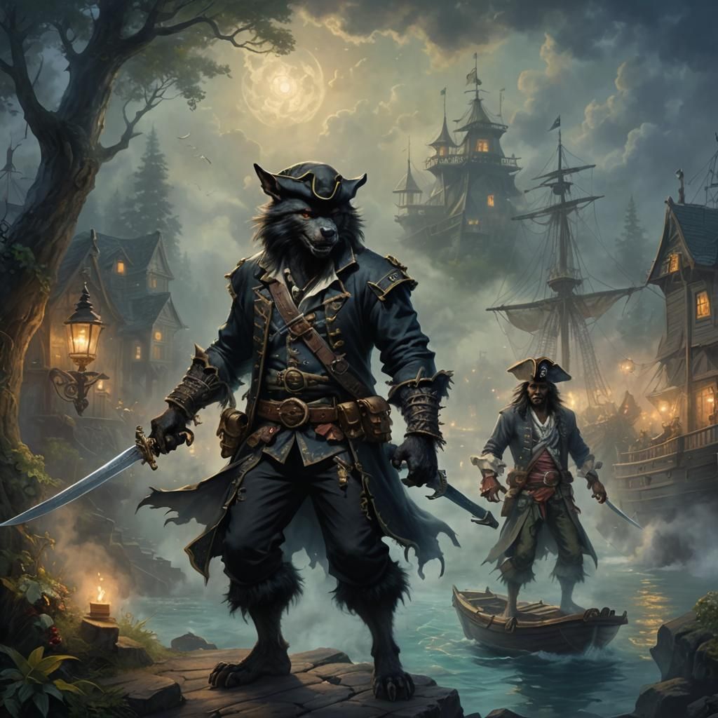 Anthro Werewolf Pirate with Pirate Hat