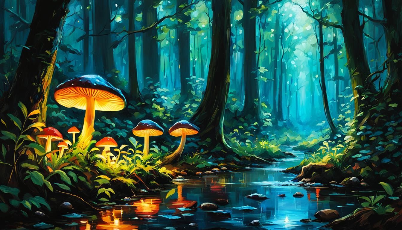 Bioluminescent Spring Forest in Dark Fantasy Style