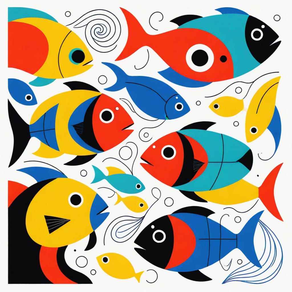 Abstract Vector Fish Illustration with Bold Color Blocking