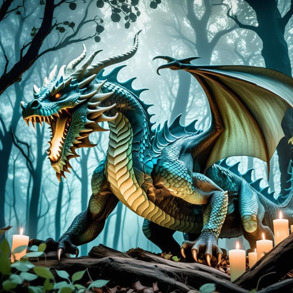 Dragon in Stormy Woods with Gothic Lighting
