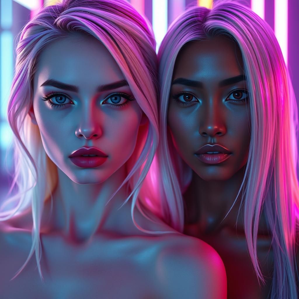 Two Women in Digital Portrait with Ethereal Glow