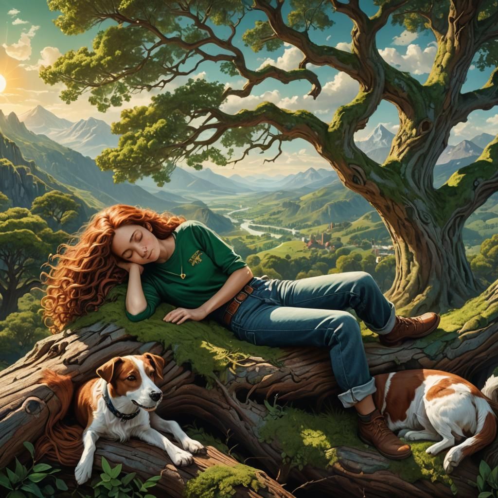 Fantasy Art: Sleeping Lady in Oak Tree