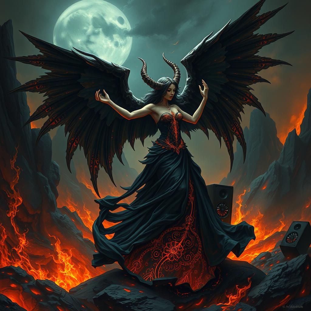 Diabolic Angel Dancing in Dark Fractal Landscape