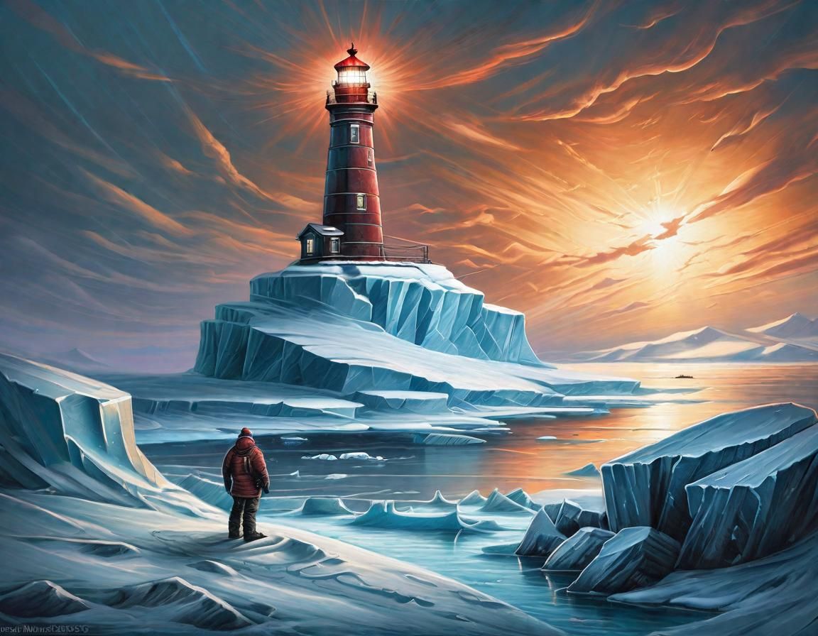 Arctic Lighthouse Oil Painting, Winter Scene