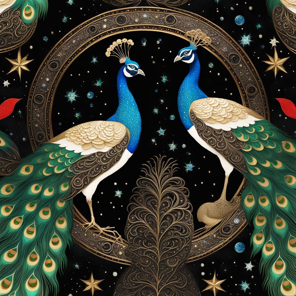 Regal Baroque Peacocks in Celestial Setting