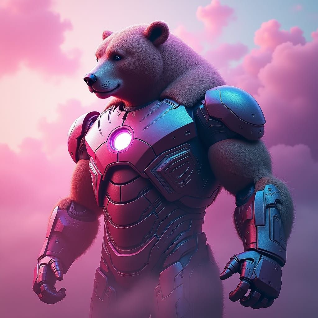 Iron Bear Fusion in Vibrant Digital Art