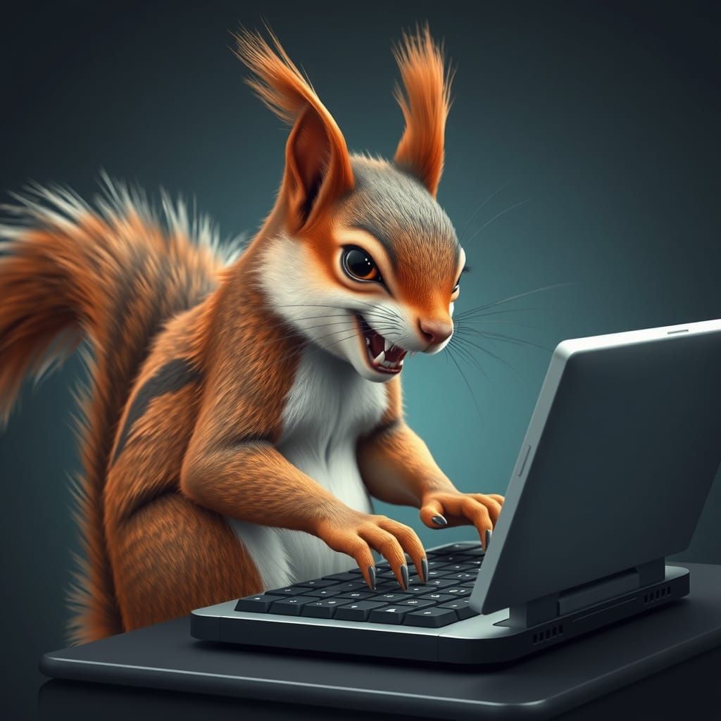 Mischievous Squirrel Typing on a Keyboard