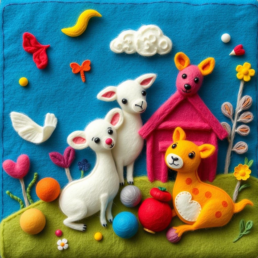 Whimsical Felted Scene with Tactile Textures