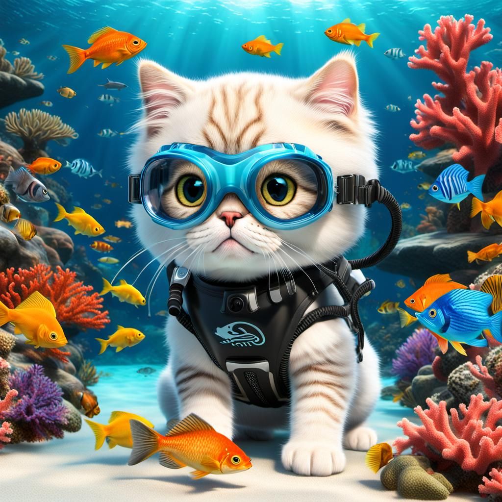 baby persian cat is diving