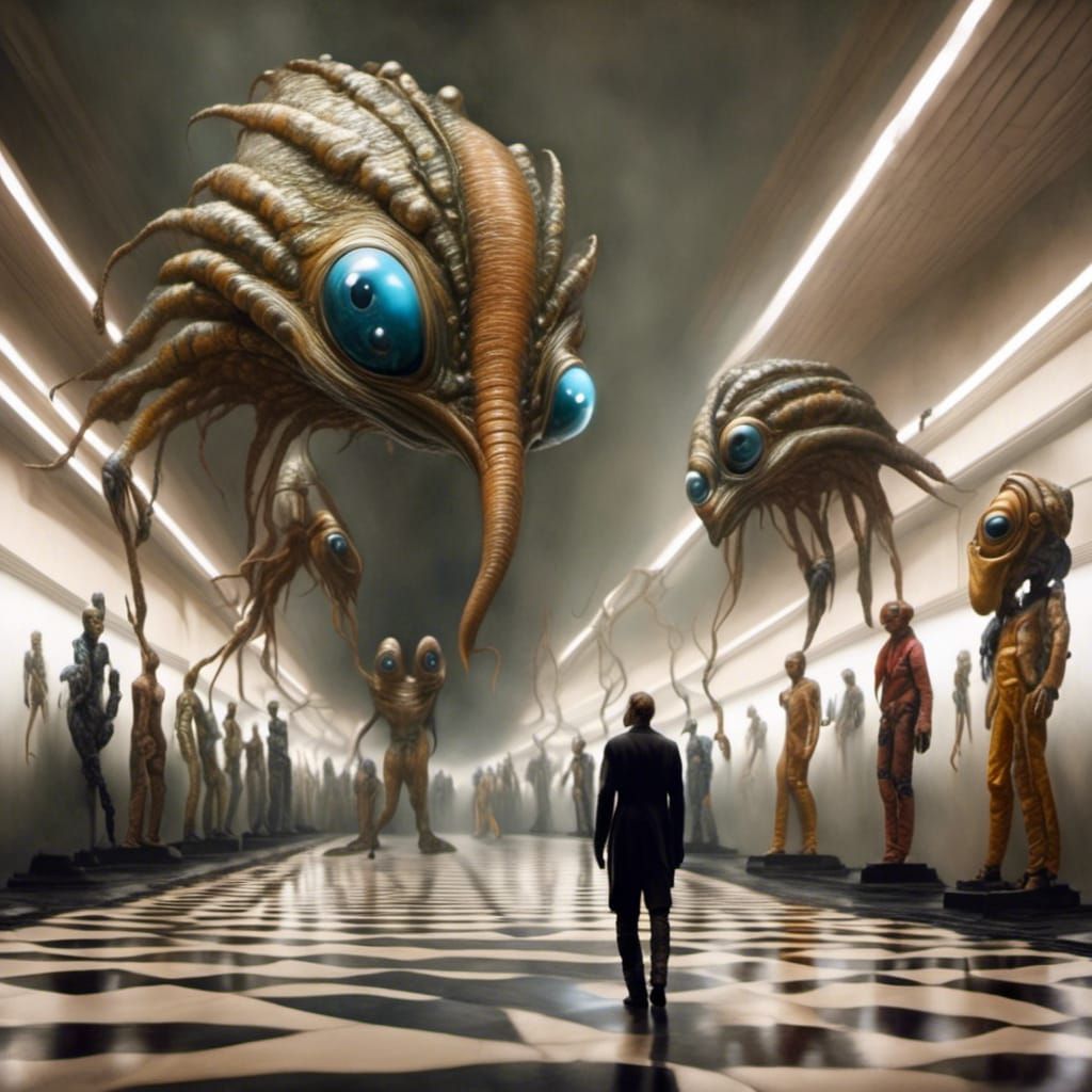 Hyperrealistic Alien Party Inspired by Modern Masters