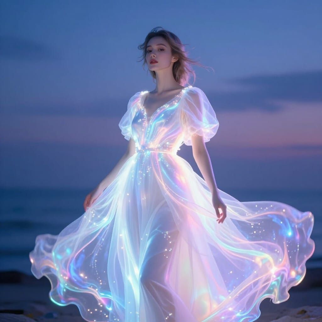 Ethereal Neon Gown in Dreamlike Fantasy Art