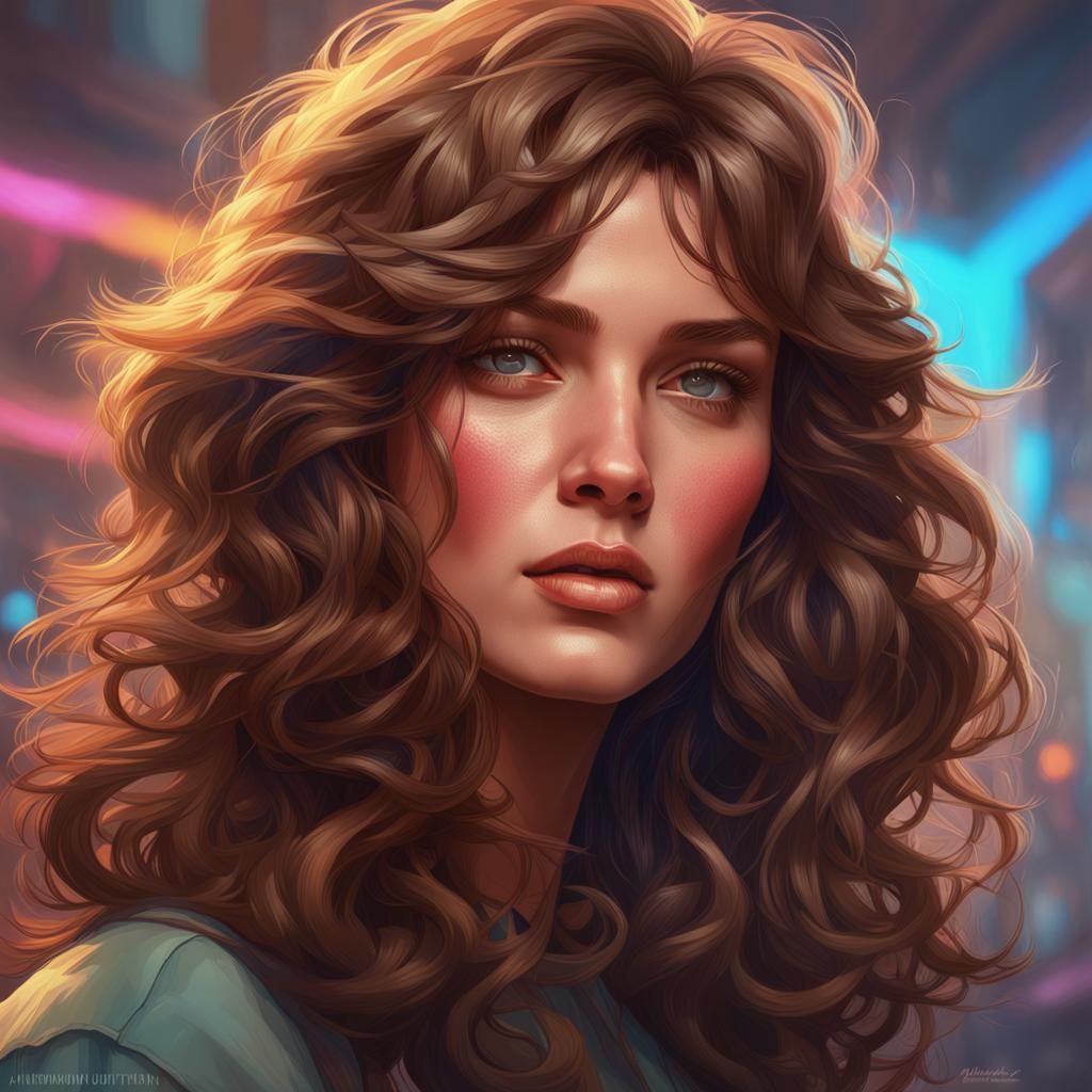 1980s Woman Portrait in Art Nouveau Style