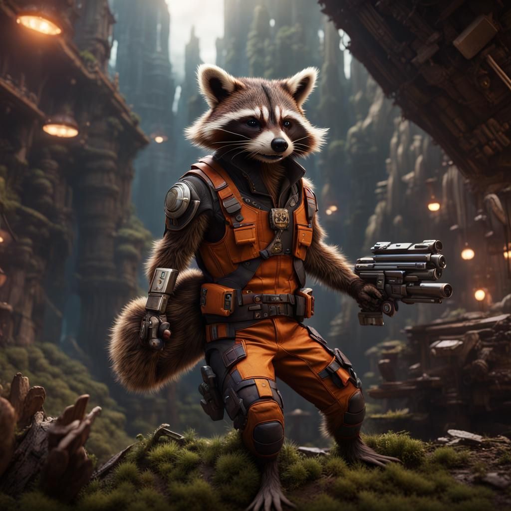 Detailed Rocket Raccoon Matte Painting