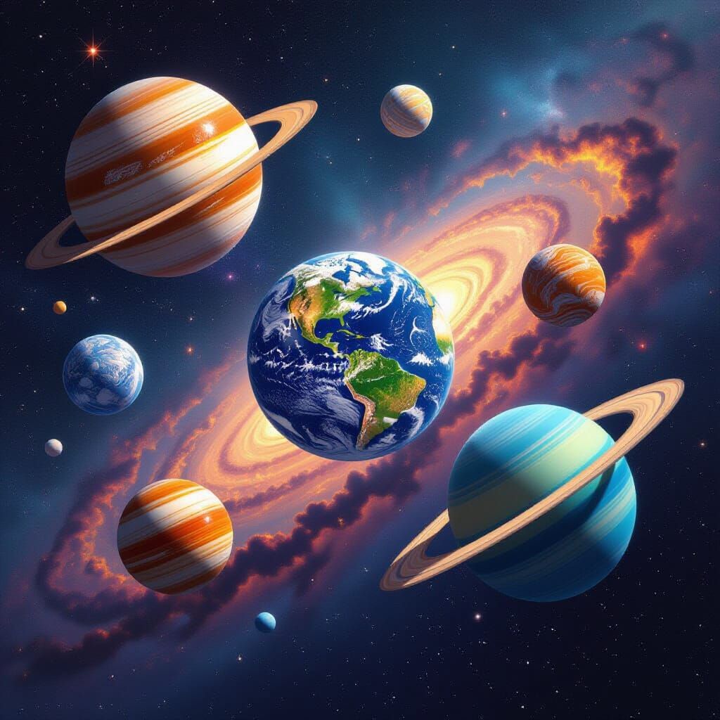 Vibrant Planets in a Surreal Starry Galaxy