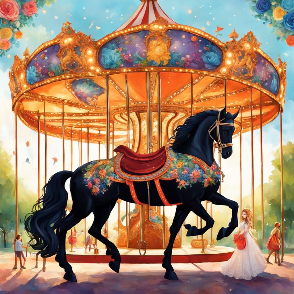 Vibrant Carousel Scene in Whimsical Style
