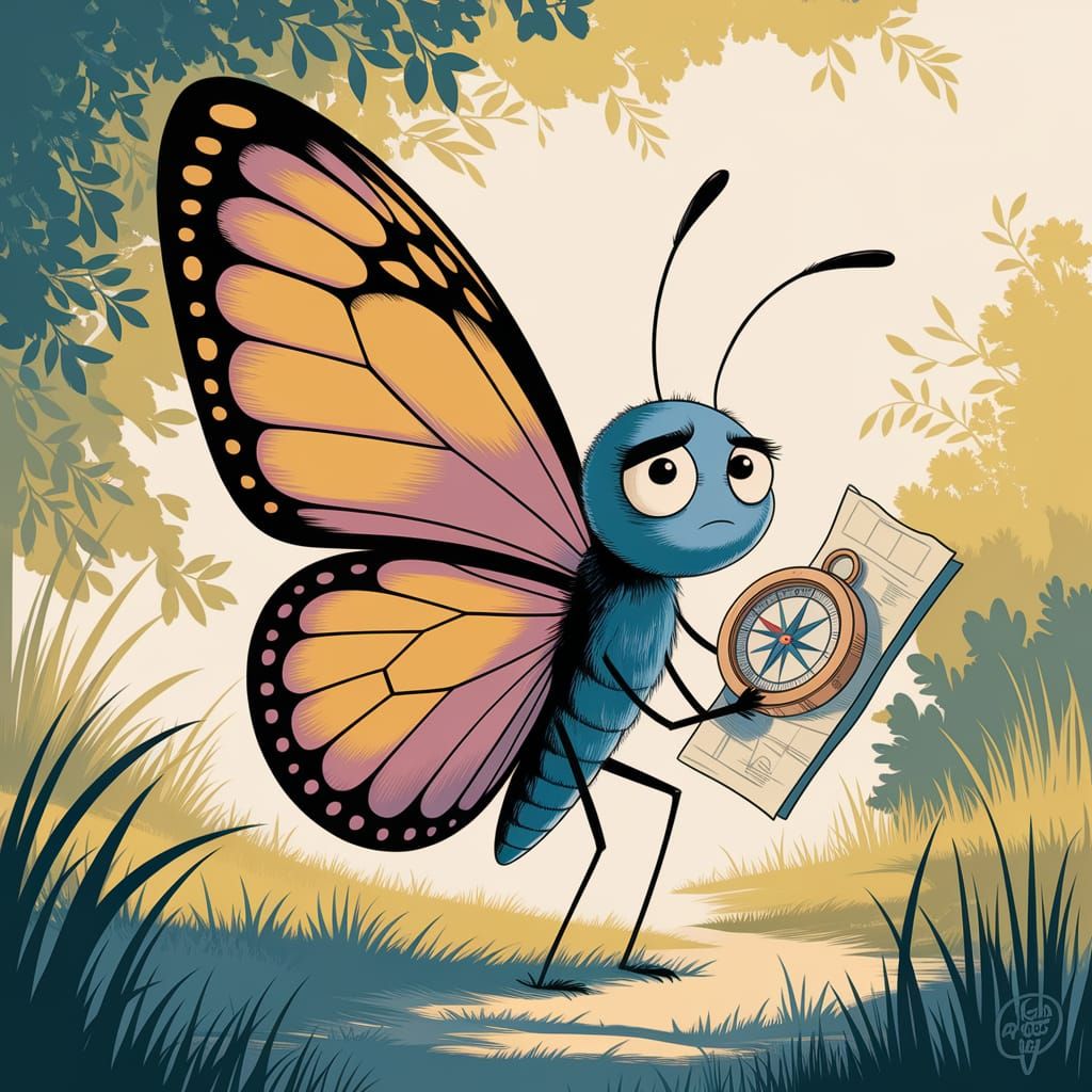 Pixar Style Butterfly Navigating a Meadow