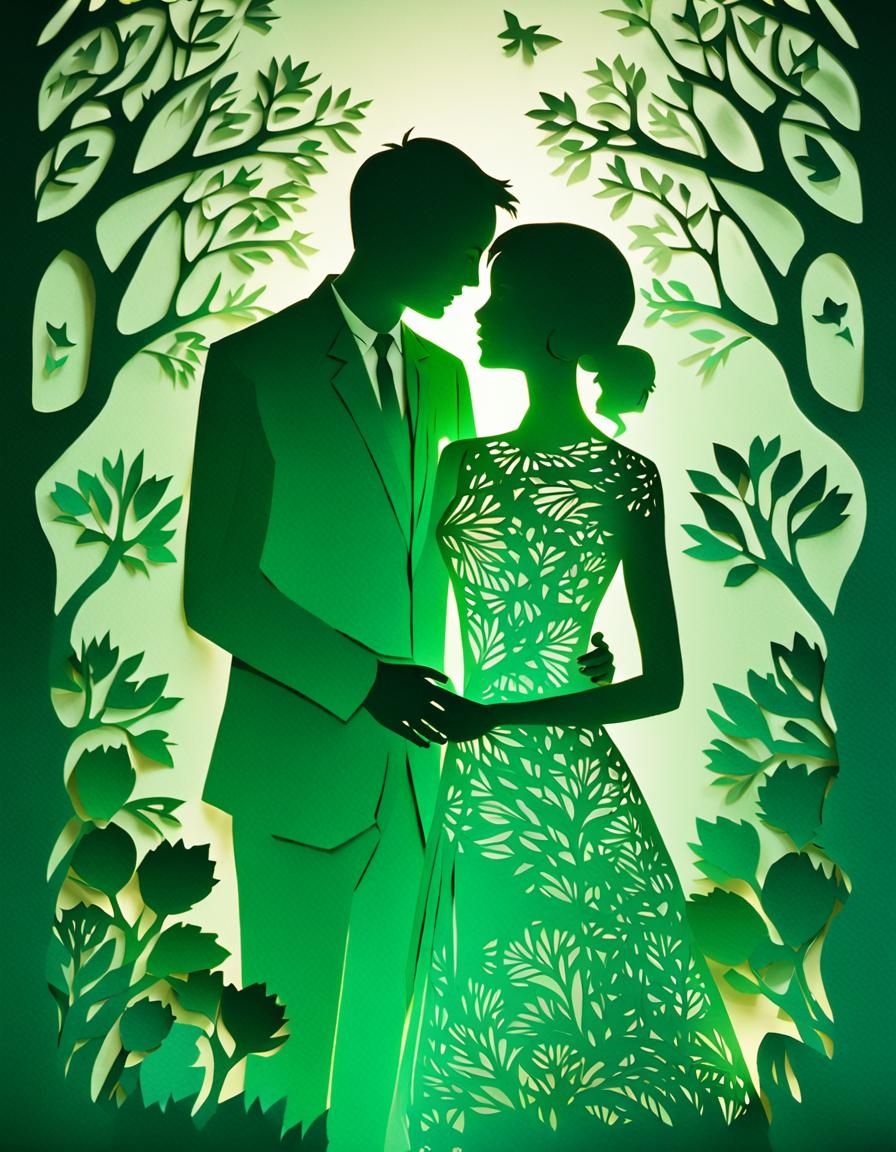 Embracing Couple in Kirigami Style