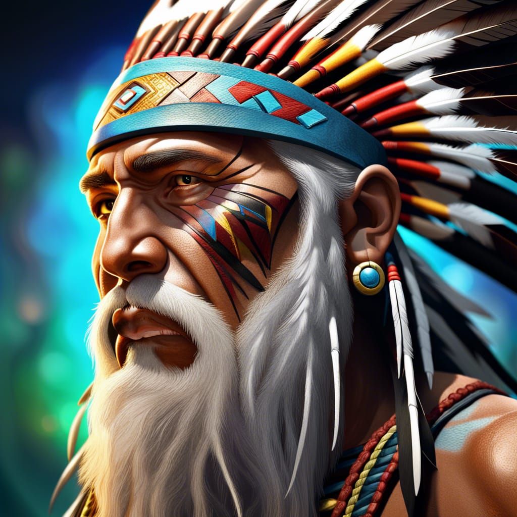 Hyperrealistic Native American Man with White Beard