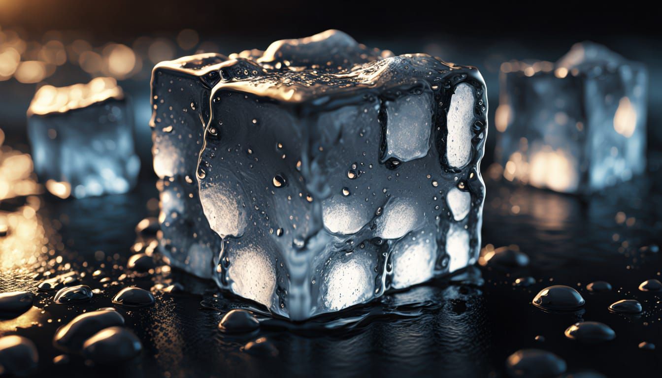 Melting Ice Cube Macro in Oil Painting Style