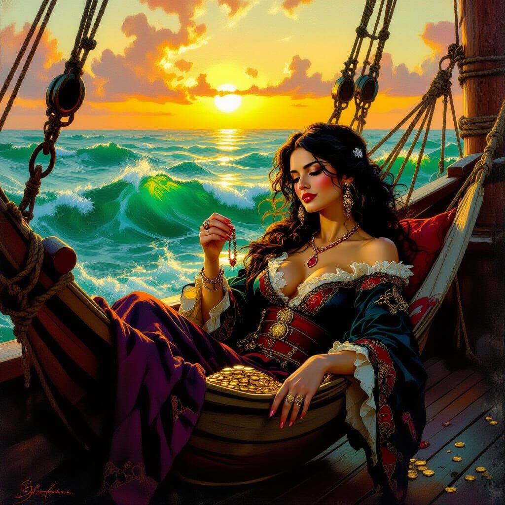 Pirate with Ruby Necklace in Fantasy Oil Painting