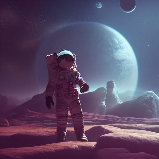 Astronaut Lost in Space: Detailed Matte Painting