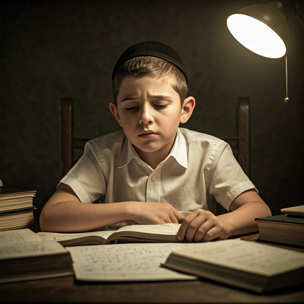 Poignant Portrait of Boy Struggling with Reading
