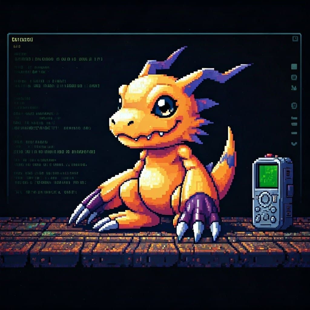 Vibrant 16-bit Pixel Art Digimon Scene