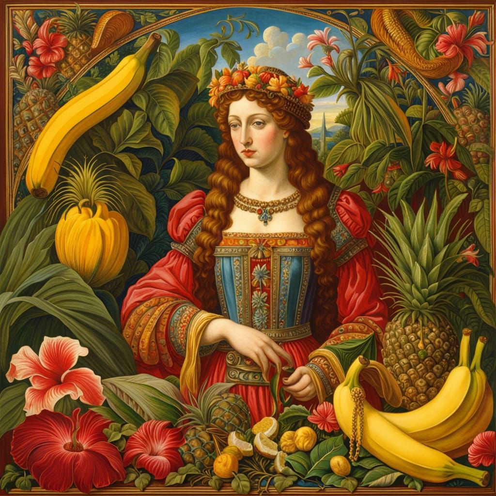 Medieval Queen Receives Explorers: Pre-Raphaelite Style