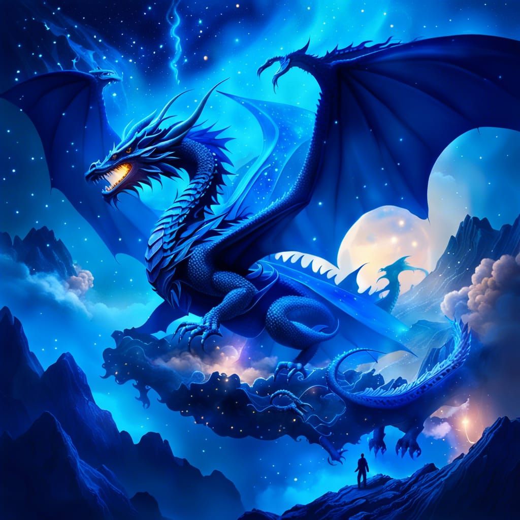 Dragon Flies Through Space in Surreal Dreamscape